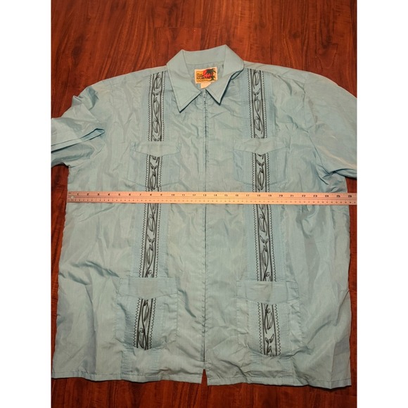 Haband Guayabera Shirt Men XL Aqua Blue Short Sleeve Zip Cuban - Picture 4 of 6